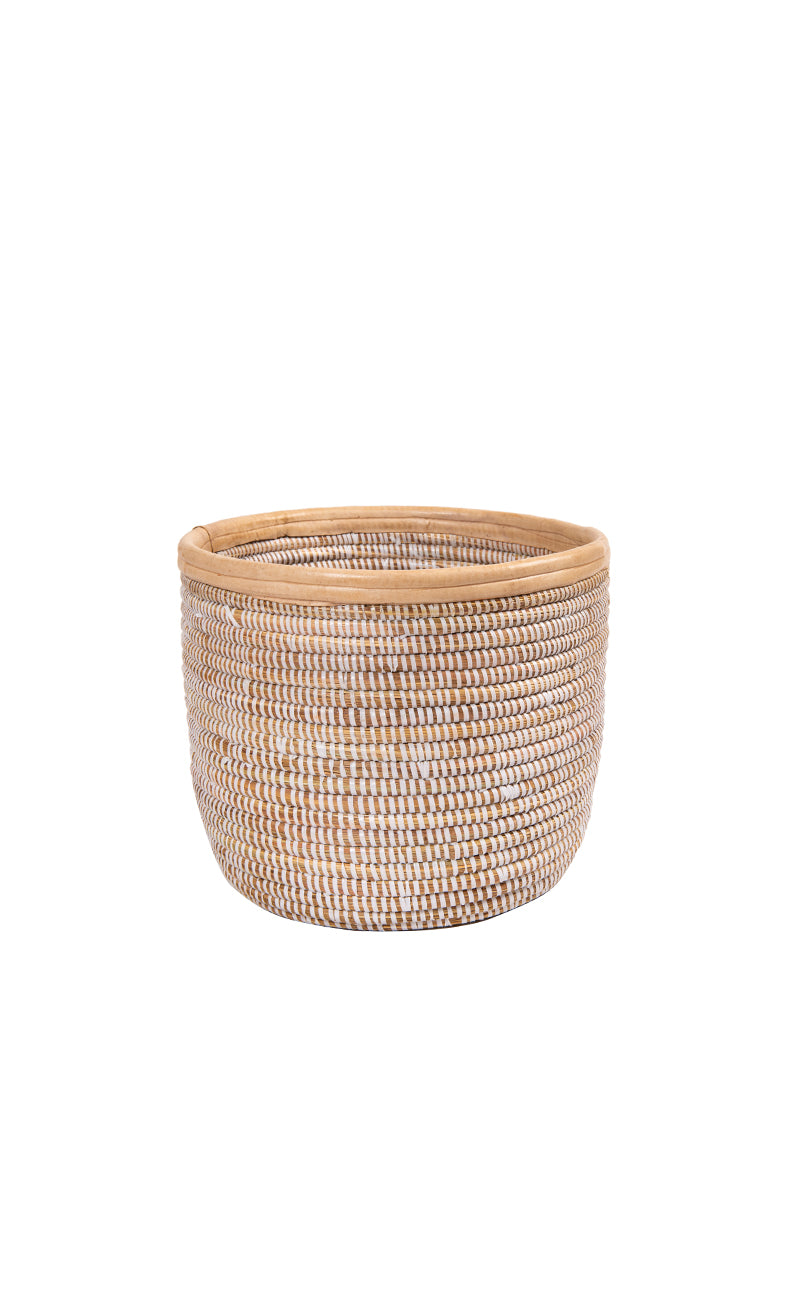 Open Basket — White, Natural Leather Rim |The Archive