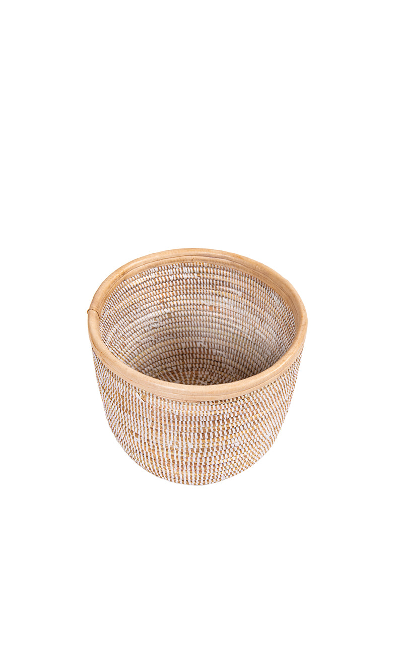 Open Basket — White, Natural Leather Rim |The Archive