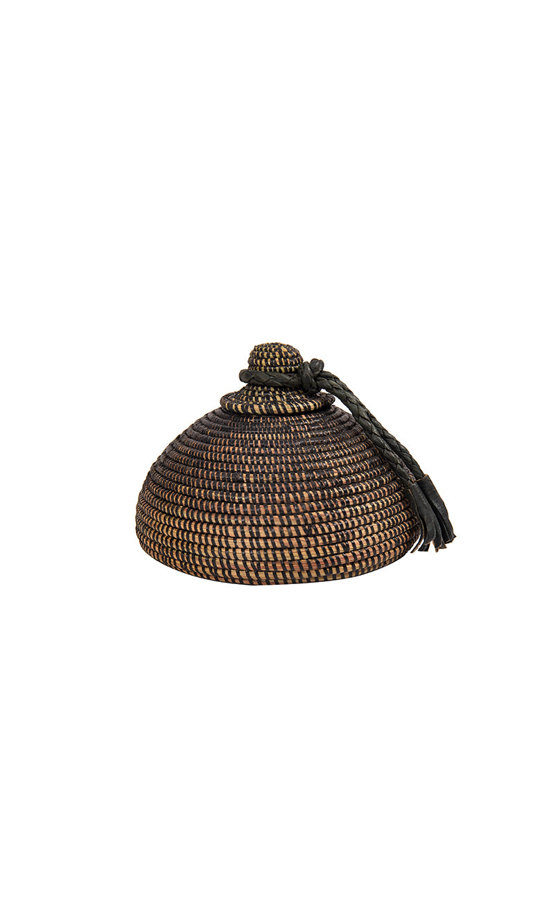 Tolani Basket | Hand-Coiled Grass Basket with Leather Trim