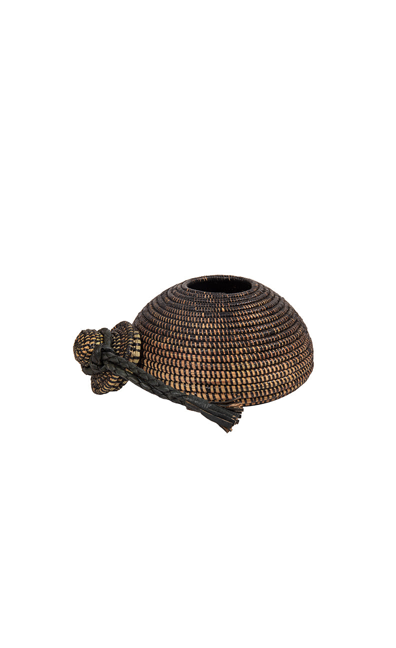Tolani Basket | Hand-Coiled Grass Basket with Leather Trim