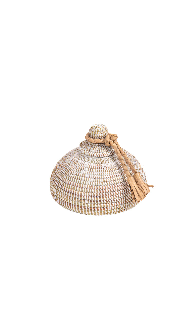 Tolani Basket | Hand-Coiled Grass Basket with Leather Trim