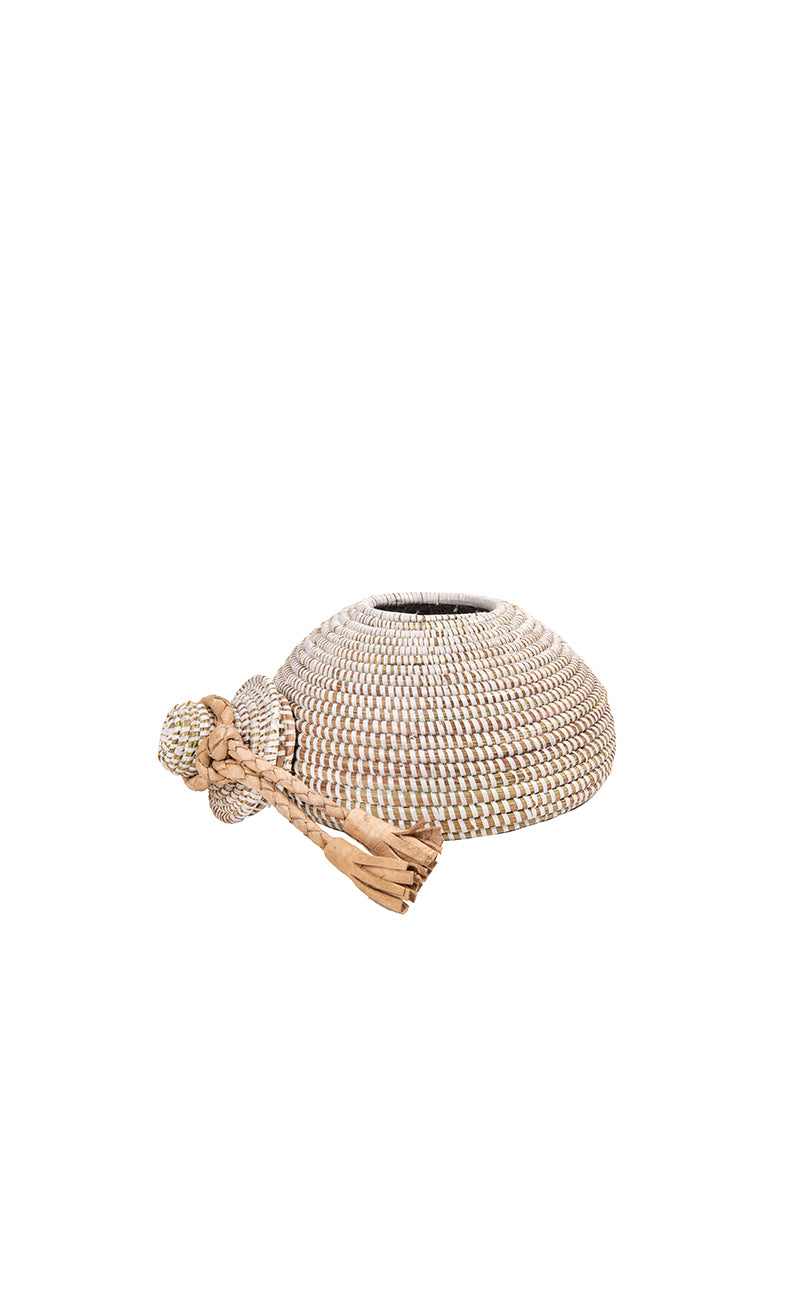 Tolani Basket | Hand-Coiled Grass Basket with Leather Trim