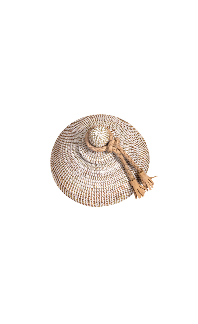Tolani Basket | Hand-Coiled Grass Basket with Leather Trim