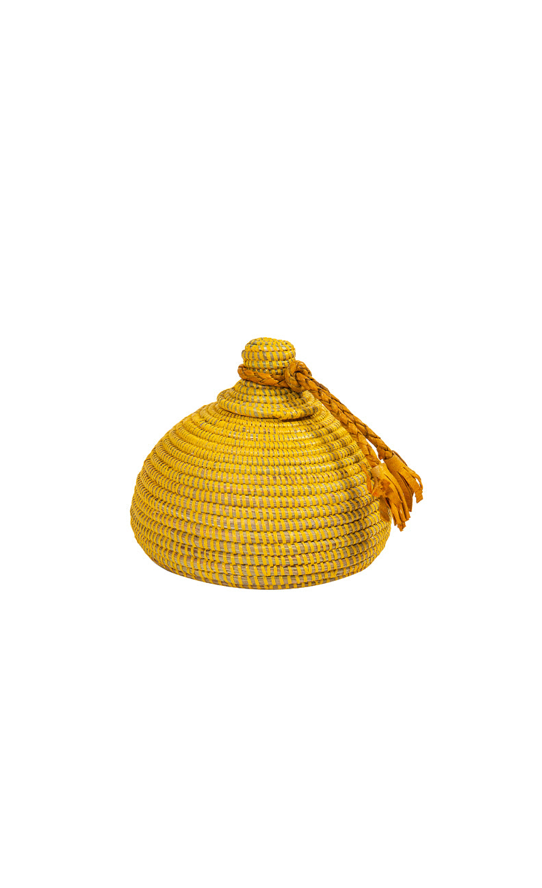 Tolani Basket | Hand-Coiled Grass Basket with Leather Trim