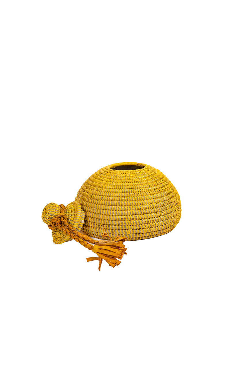 Tolani Basket | Hand-Coiled Grass Basket with Leather Trim